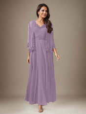 Plum A-Line Sequins Chiffon Dress