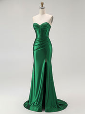 Mermaid Corset Ruched Long Prom Dress with Slit
