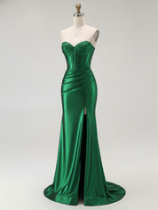 Mermaid Corset Ruched Long Prom Dress with Slit