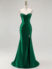 Mermaid Corset Ruched Long Prom Dress with Slit