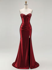 Mermaid Corset Ruched Long Prom Dress with Slit