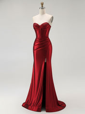 Mermaid Corset Ruched Long Prom Dress with Slit