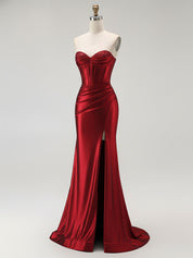 Mermaid Corset Ruched Long Prom Dress with Slit