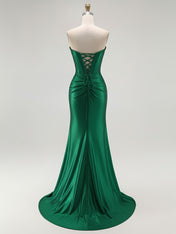 Mermaid Corset Ruched Long Prom Dress with Slit