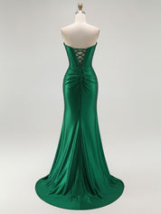 Mermaid Corset Ruched Long Prom Dress with Slit
