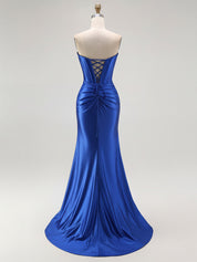 Mermaid Corset Ruched Long Prom Dress with Slit