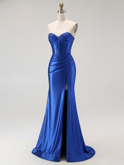 Mermaid Corset Ruched Long Prom Dress with Slit