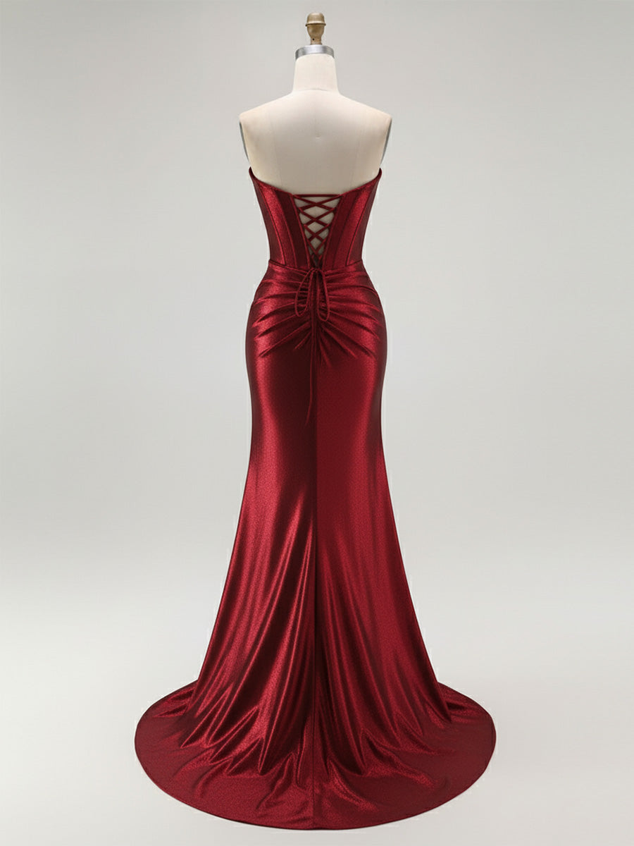 Mermaid Corset Ruched Long Prom Dress with Slit