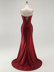 Mermaid Corset Ruched Long Prom Dress with Slit