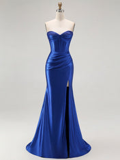 Mermaid Corset Ruched Long Prom Dress with Slit