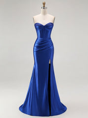 Mermaid Corset Ruched Long Prom Dress with Slit