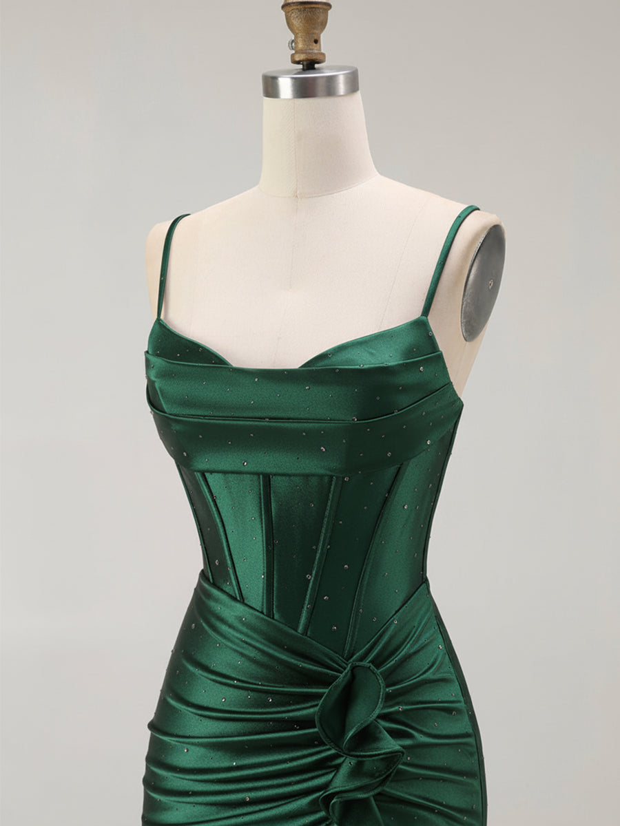 Mermaid Corset Spaghetti Straps Long Prom Dress with Slit