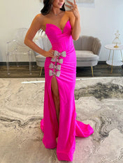Mermaid Crystal Bows Bodice Long Prom Dress with Slit