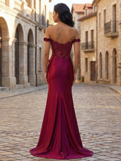 Mermaid Off-The-Shoulder Floral Corset Long Prom Dress with Slit