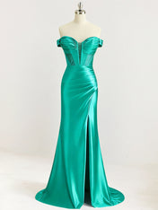 Mermaid Off The Shoulder Sequin Long Prom Dress with Slit