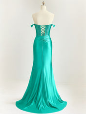 Mermaid Off The Shoulder Sequin Long Prom Dress with Slit