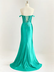 Mermaid Off The Shoulder Sequin Long Prom Dress with Slit