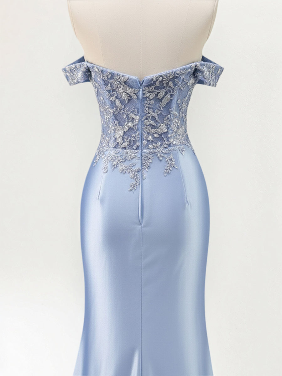 Mermaid Off The Shoulder Sequins Beaded Prom Dress with Slit