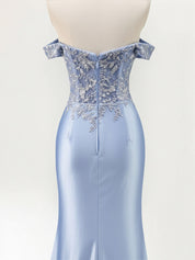 Mermaid Off The Shoulder Sequins Beaded Prom Dress with Slit