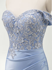 Mermaid Off The Shoulder Sequins Beaded Prom Dress with Slit