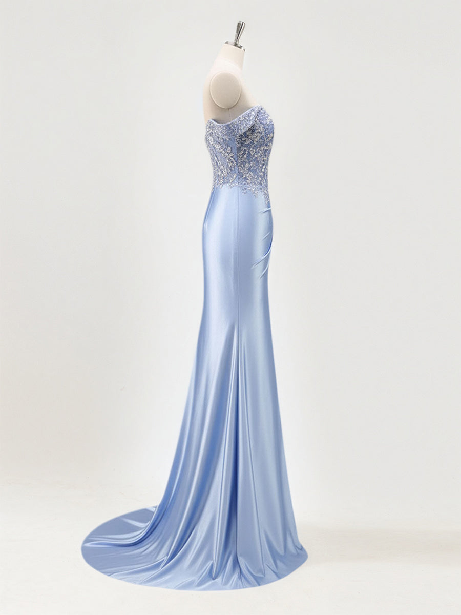 Mermaid Off The Shoulder Sequins Beaded Prom Dress with Slit