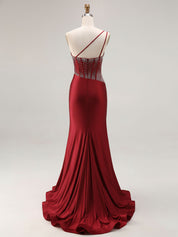 Mermaid One Shoulder Corset Long Prom Dress With Beading