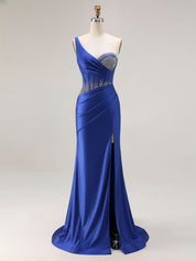 Mermaid One Shoulder Corset Long Prom Dress With Beading