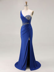Mermaid One Shoulder Corset Long Prom Dress With Beading