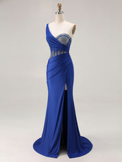 Mermaid One Shoulder Corset Long Prom Dress With Beading