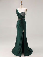 Mermaid One Shoulder Corset Long Prom Dress With Beading