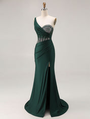 Mermaid One Shoulder Corset Long Prom Dress With Beading
