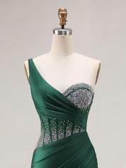 Mermaid One Shoulder Corset Long Prom Dress With Beading