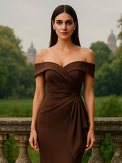 Mermaid Satin Maxi Mother of the Bride Dress with Ruffles