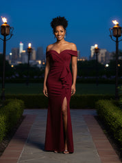 Mermaid Satin Ruffles Maxi Mother of the Bride Dress with Slit