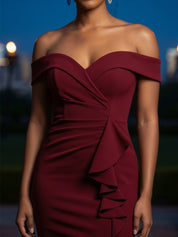 Mermaid Satin Ruffles Maxi Mother of the Bride Dress with Slit