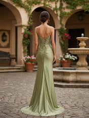 Mermaid Spaghetti Straps Bodice Long Prom Dress with Beads