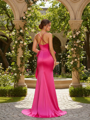 Mermaid Spaghetti Straps Satin Prom Dress with Bow