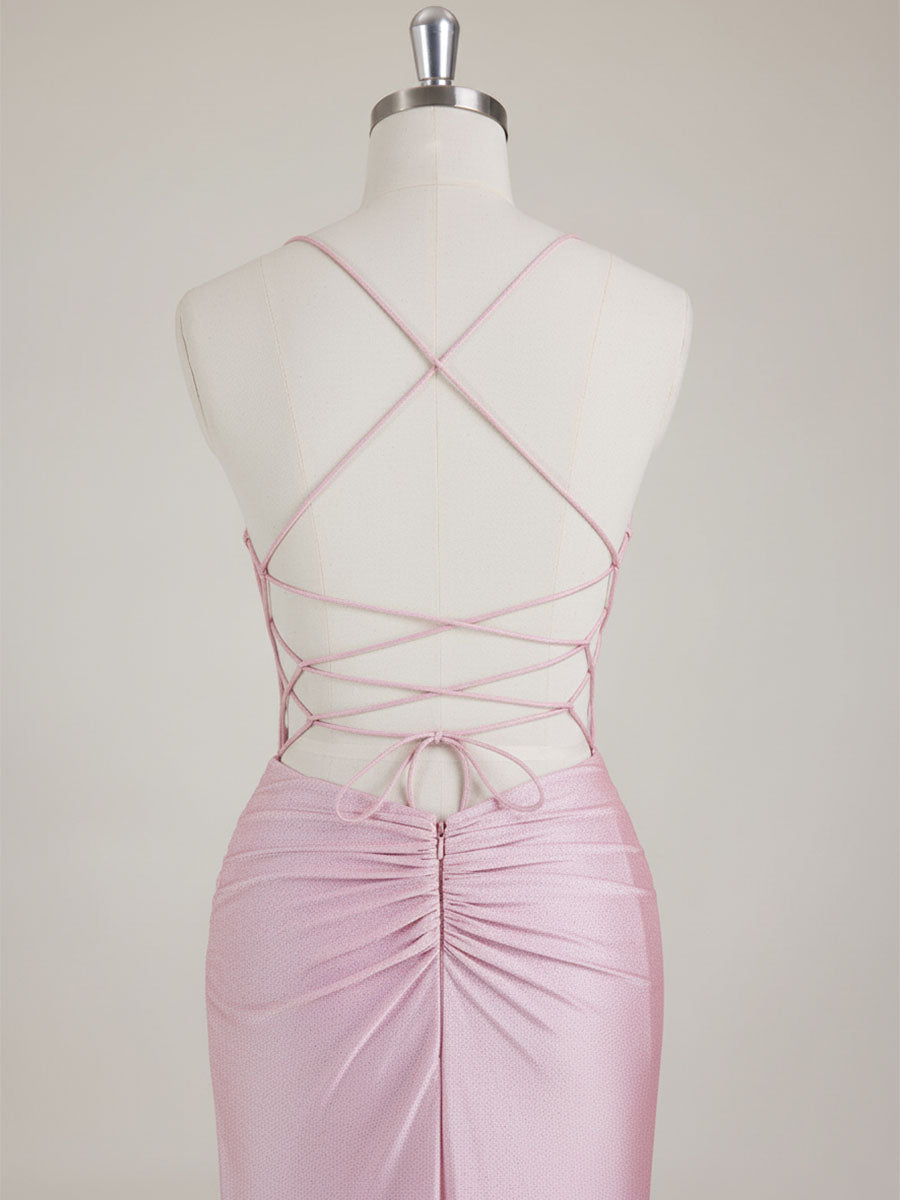 Mermaid Spaghetti Straps V-Neck Sequins Prom Dress with Slit