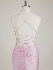 Mermaid Spaghetti Straps V-Neck Sequins Prom Dress with Slit