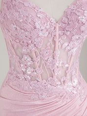 Mermaid Spaghetti Straps V-Neck Sequins Prom Dress with Slit