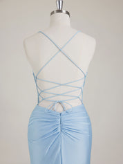 Mermaid Spaghetti Straps V-Neck Sequins Prom Dress with Slit