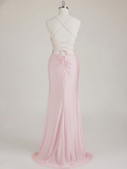 Mermaid Spaghetti Straps V-Neck Sequins Prom Dress with Slit