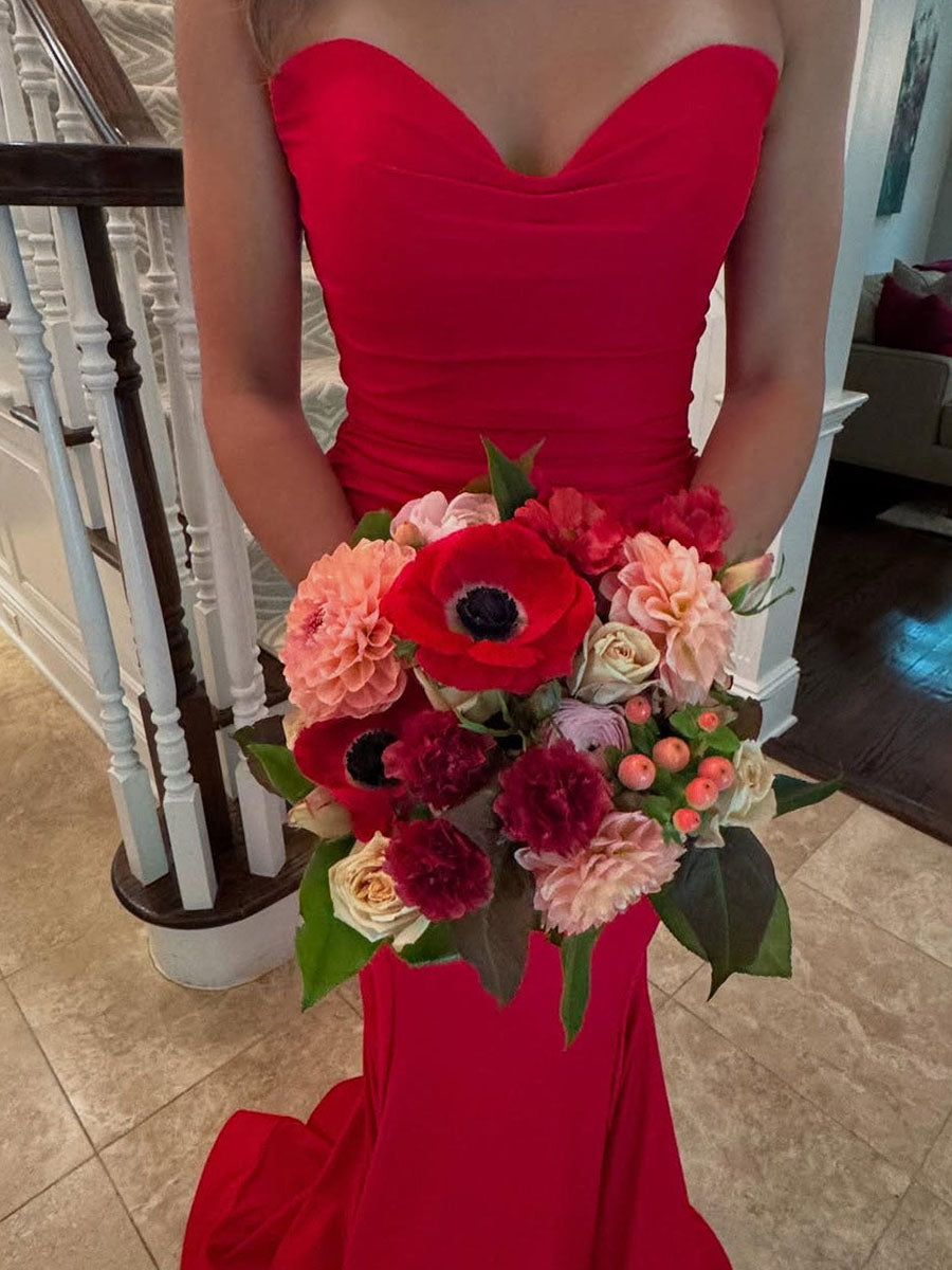 Mermaid Strapless Ruched Mermaid Long Prom Dress