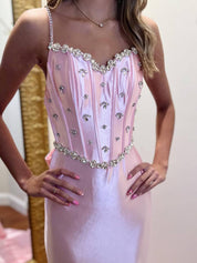 Mermaid Sweetheart Satin Long Prom Dress with Beading