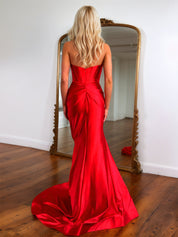 Mermaid Sweetheart Strapless Satin Long Prom Dress with Bowknot