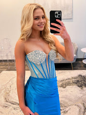 Mermaid Beaded Top Long Satin Prom Dress with Slit