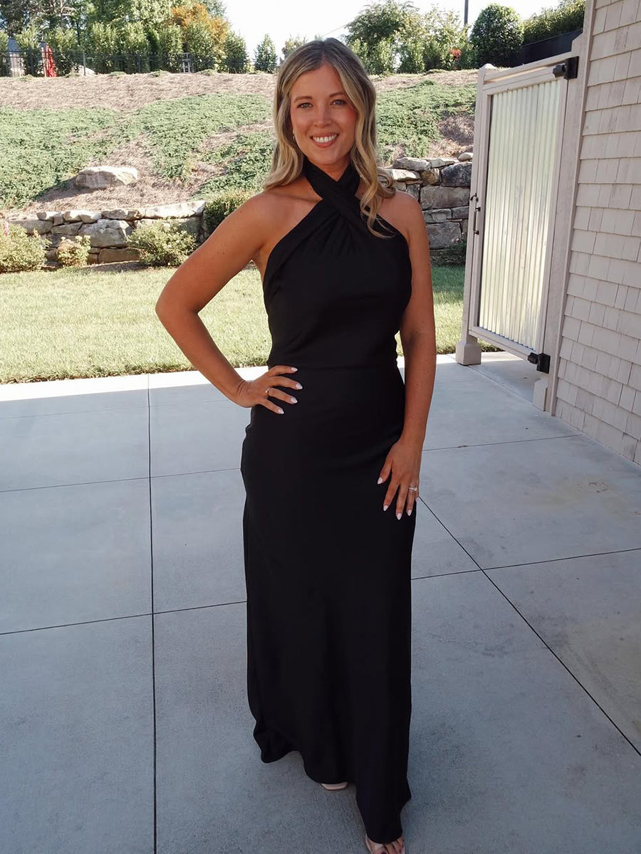 Mermaid Halter Neck Satin Long Formal Dress