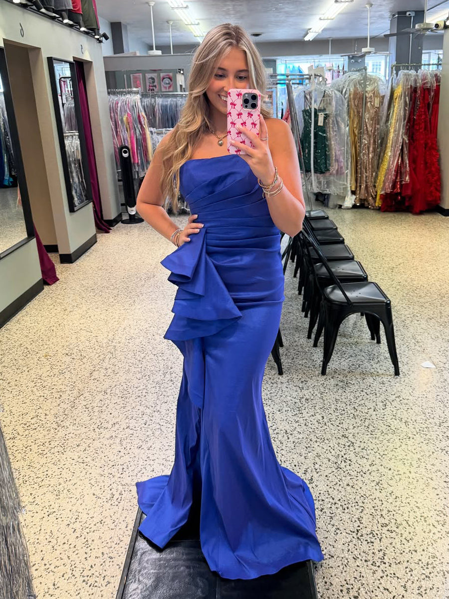 Mermaid Strapless Bow Long Prom Dress with Slit