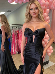 Mermaid Sweetheart Strapless Satin Long Prom Dress with Bowknot