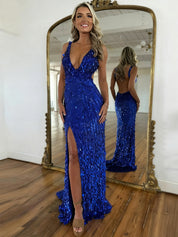 Mermaid V-Neck Backless Short Tight Sequin Prom Dress